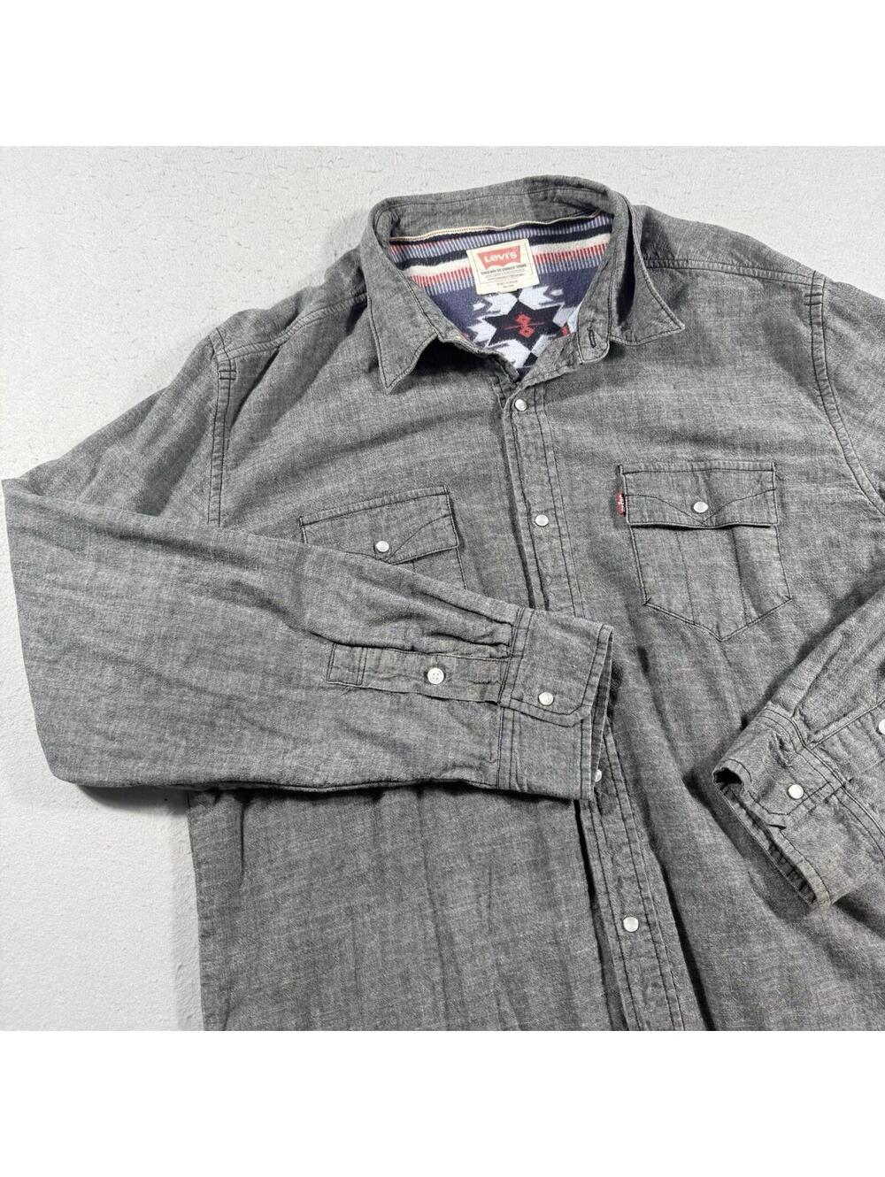 Levi's Jacket Mens XXL Gray Lined Western Shirt Jacket Aztec Fleece Snap Front
